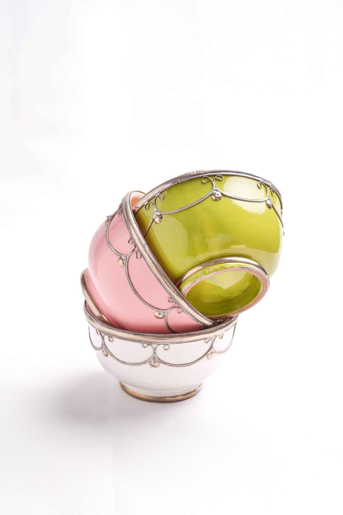 Moroccan Ceramic Bowl, Silver & Copper Inlay