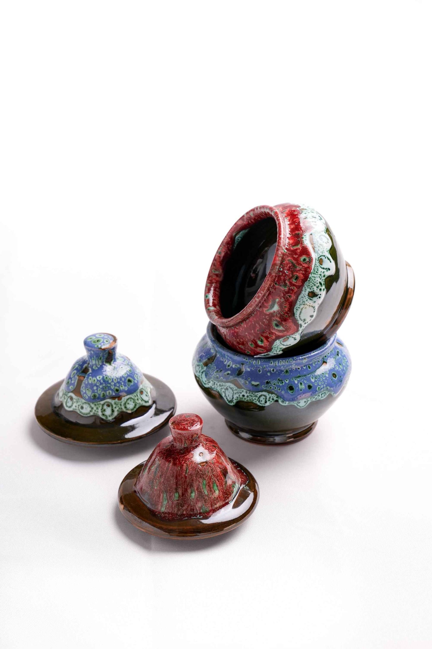 Moroccan Reactive-Glaze Lidded Containers, Set of 2