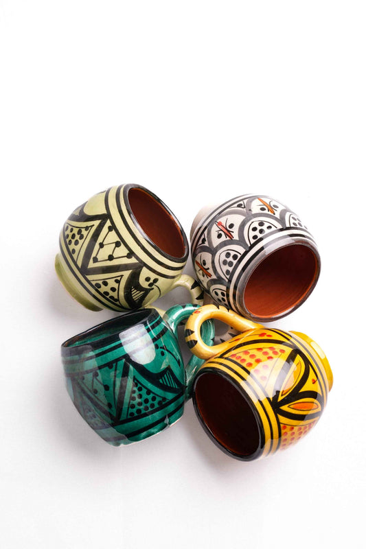 Moroccan Ceramic Cups Set of 4 – Hand-Painted
