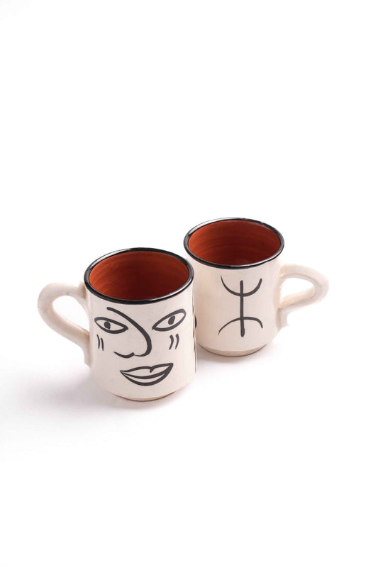 Moroccan Safi Pottery Coffee Mugs, Set of 2