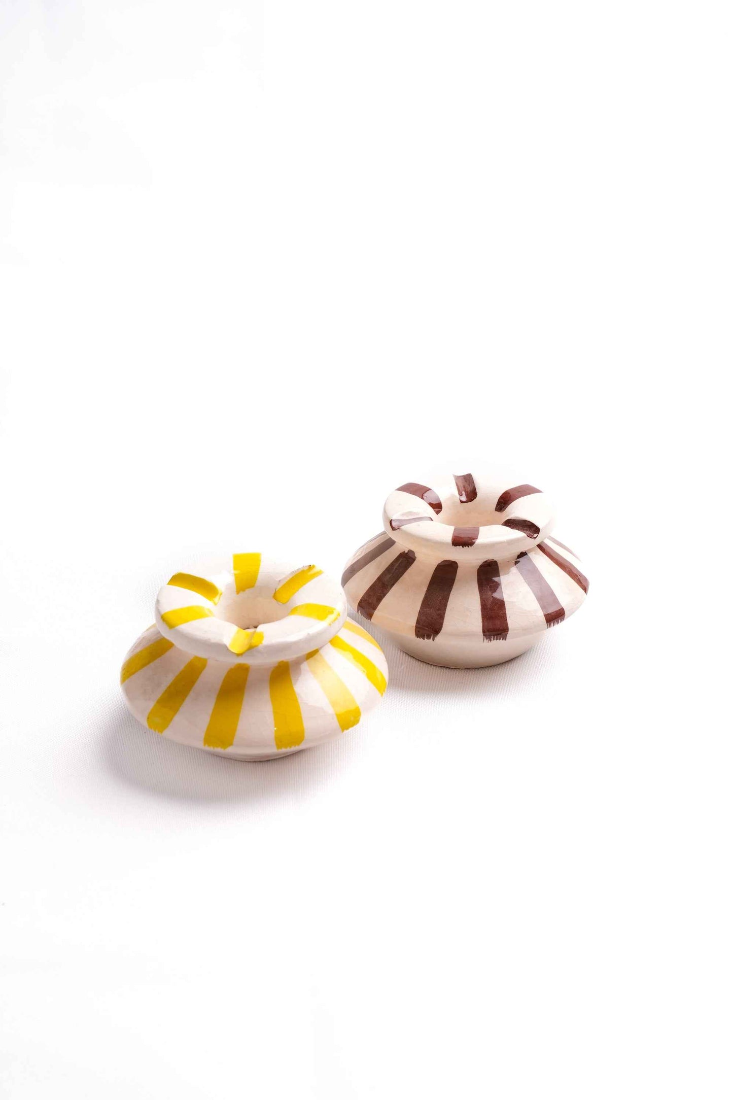 Striped Moroccan Ceramic Ashtrays, Set of 2