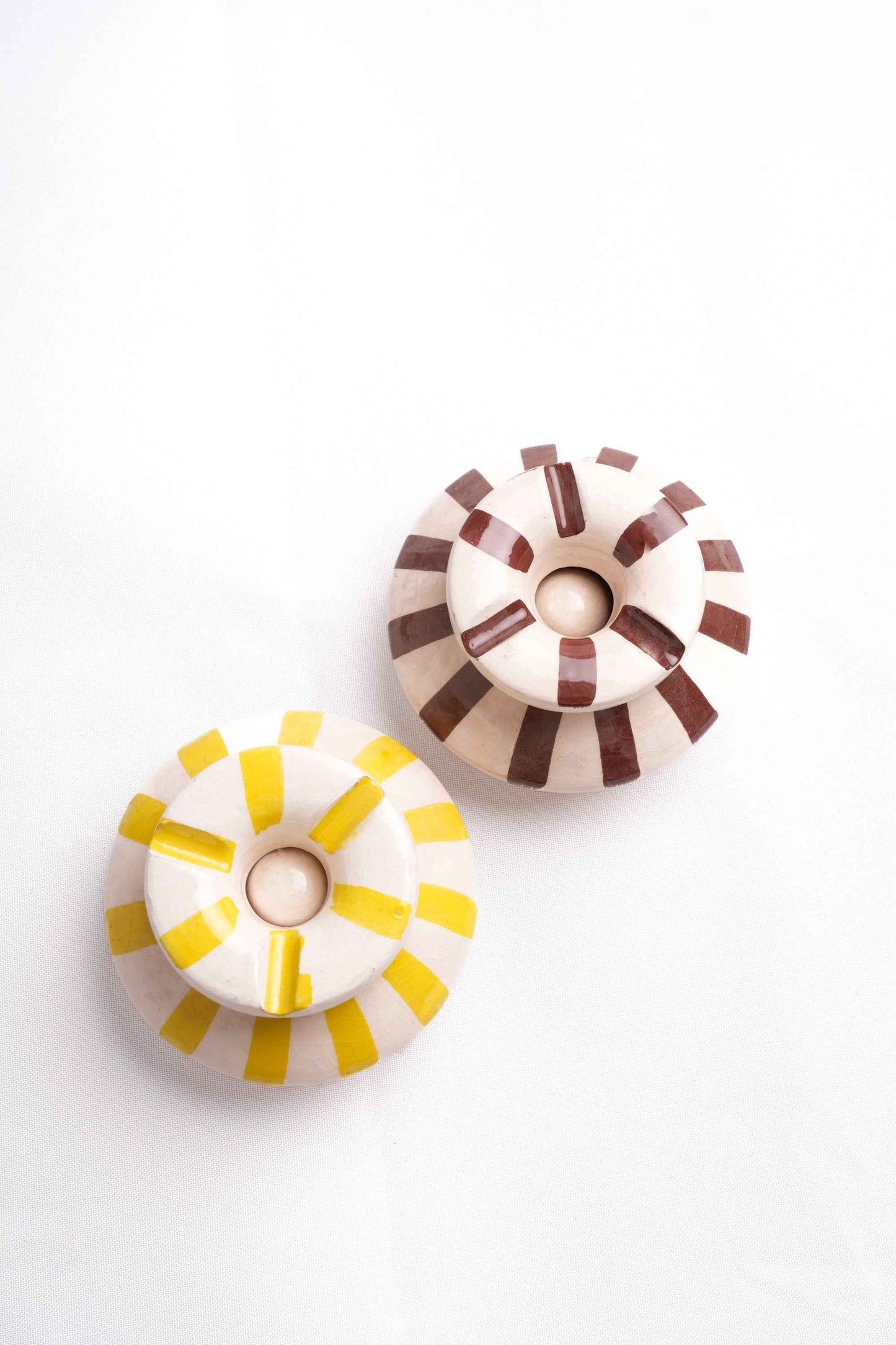 Striped Moroccan Ceramic Ashtrays, Set of 2