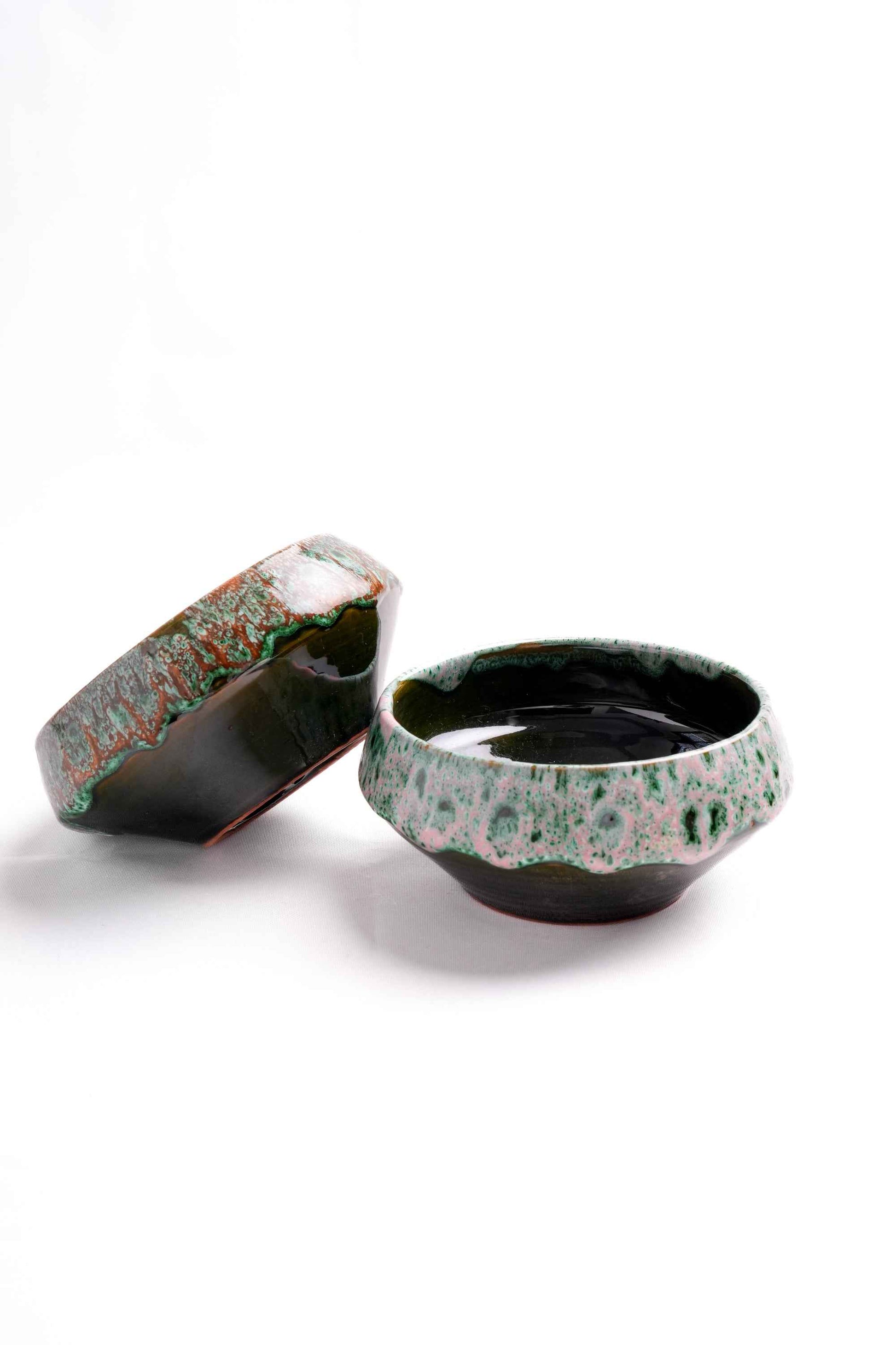 Moroccan Ceramic Bowls, Dark Green – Set of 2
