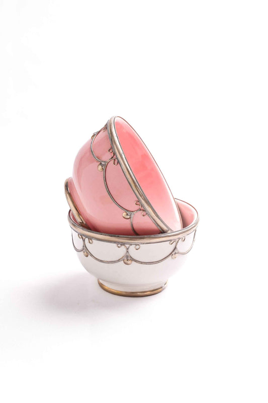 Moroccan Ceramic Bowl, Silver & Copper Inlay