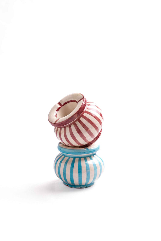 Moroccan Striped Ashtrays, Burgundy & Teal – Set of 2