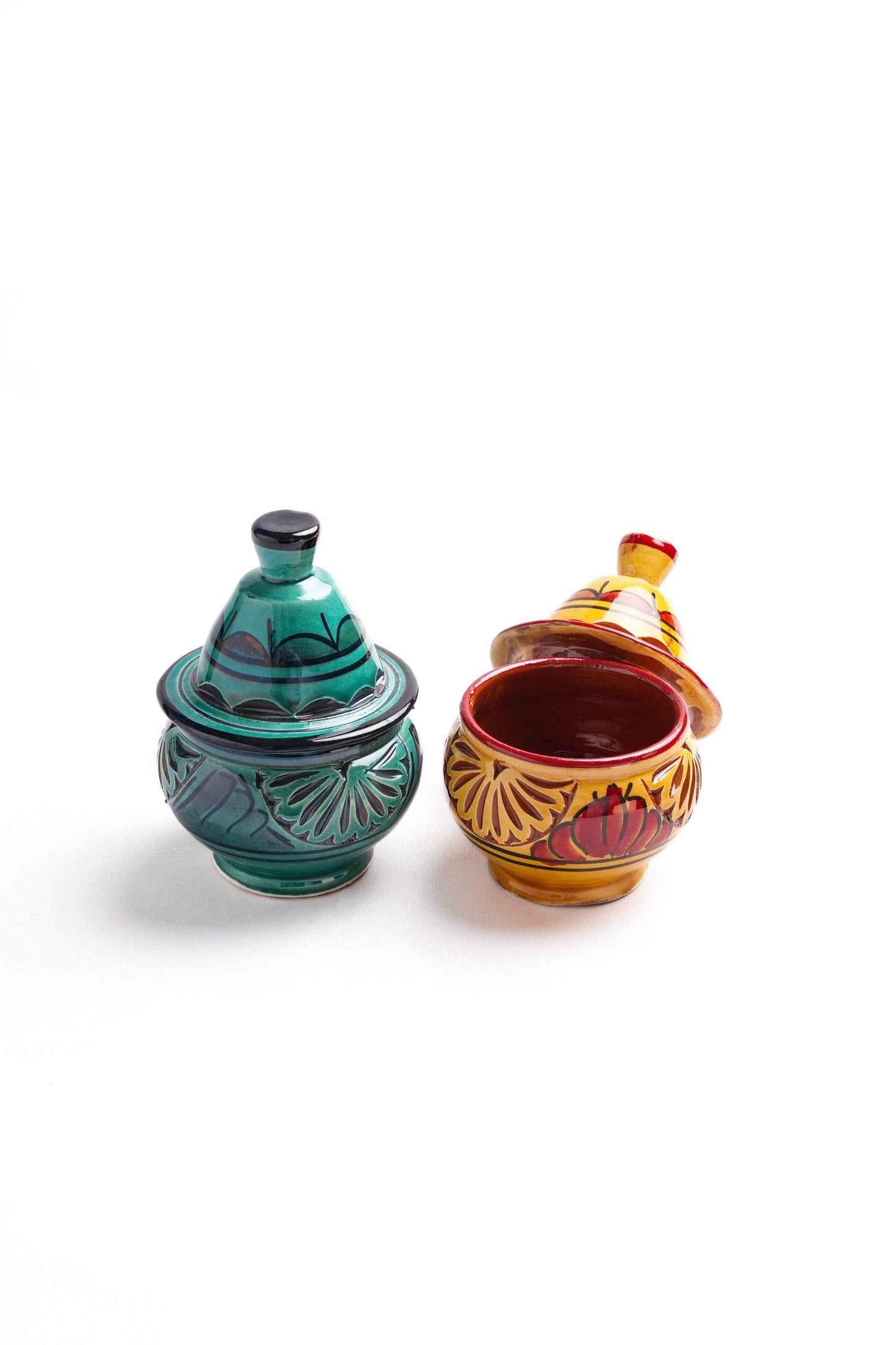 Moroccan Hand-Carved Lidded Jars, Set of 2