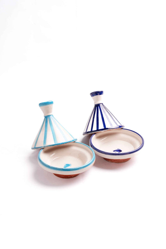Moroccan Striped Mini Tagines, Set of 2 – Turquoise & Navy