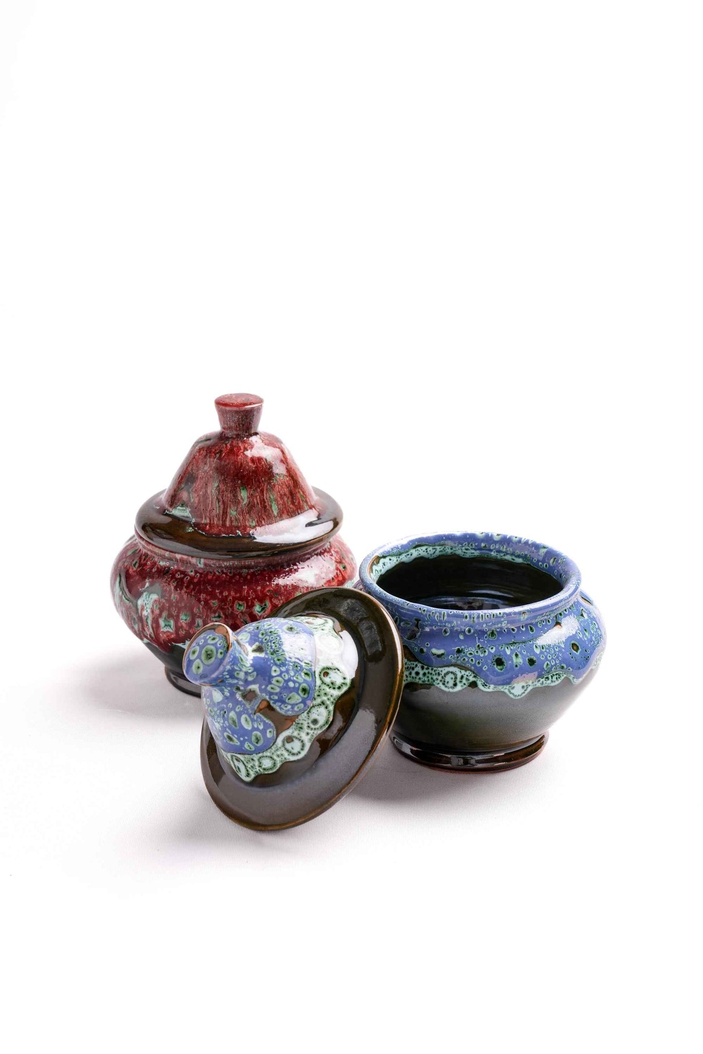 Moroccan Reactive-Glaze Lidded Containers, Set of 2