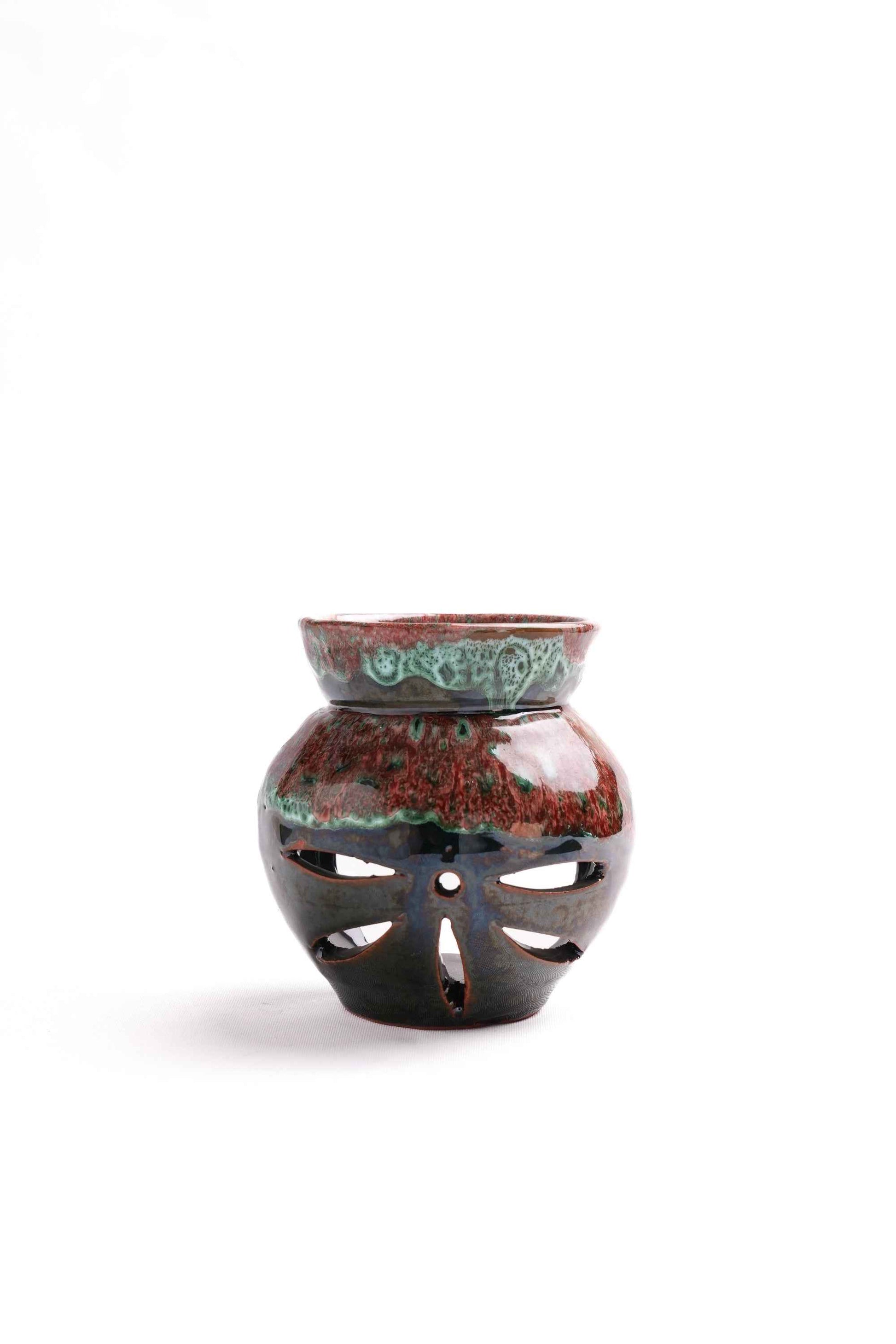 Moroccan Reactive-Glaze Oil Burners, Set of 2