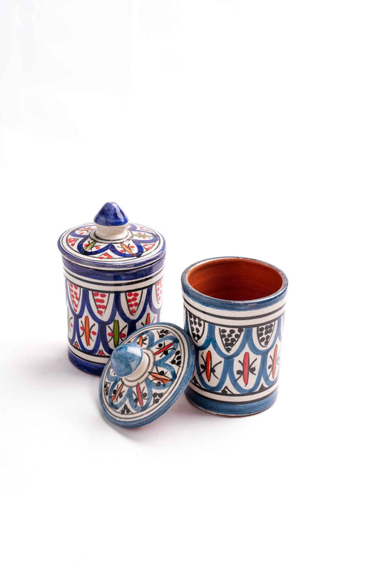 Moroccan Hand-Painted Lidded Canisters, Set of 2
