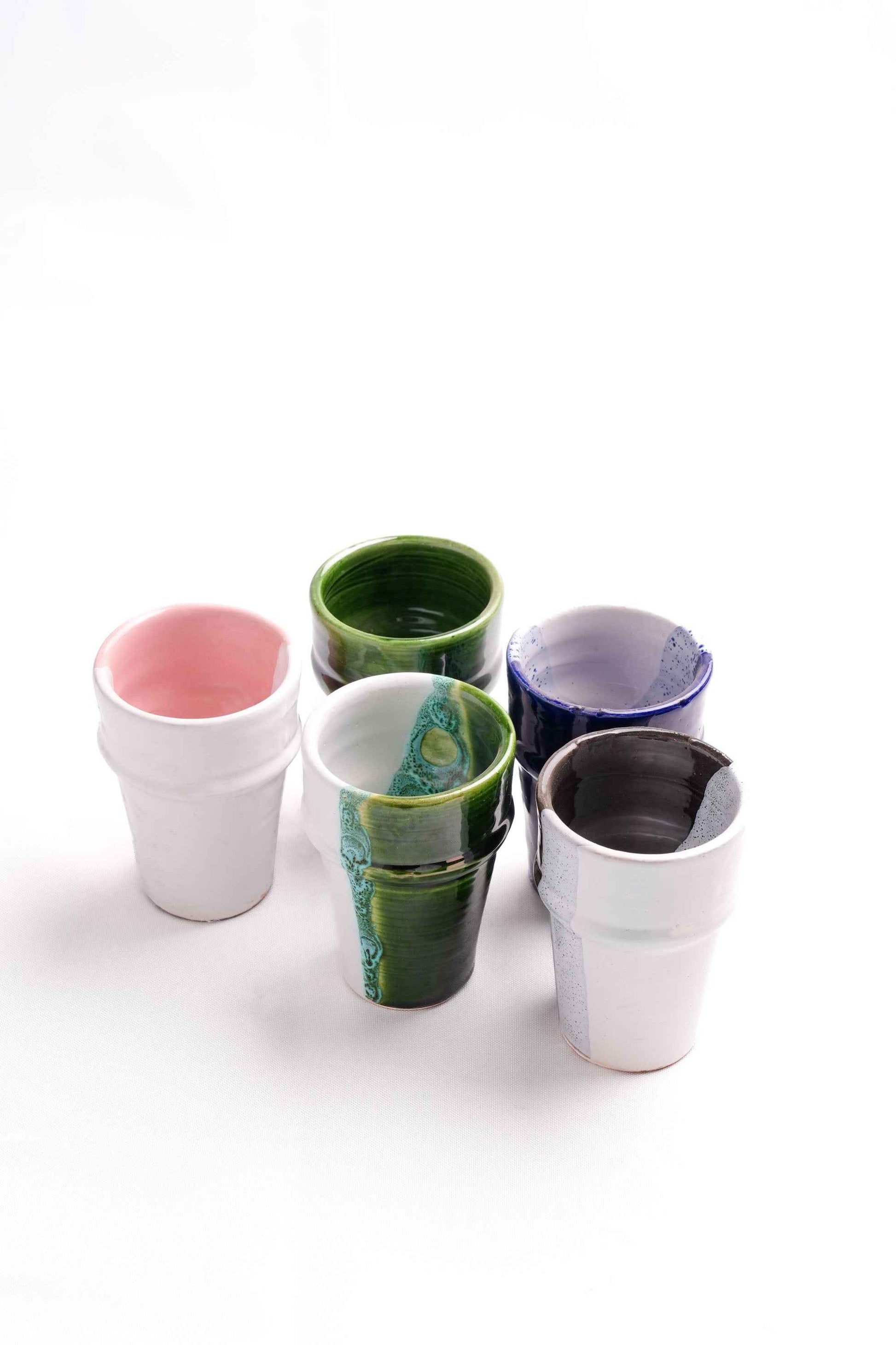 Moroccan Two-Tone Ceramic Tumblers, Set of 5