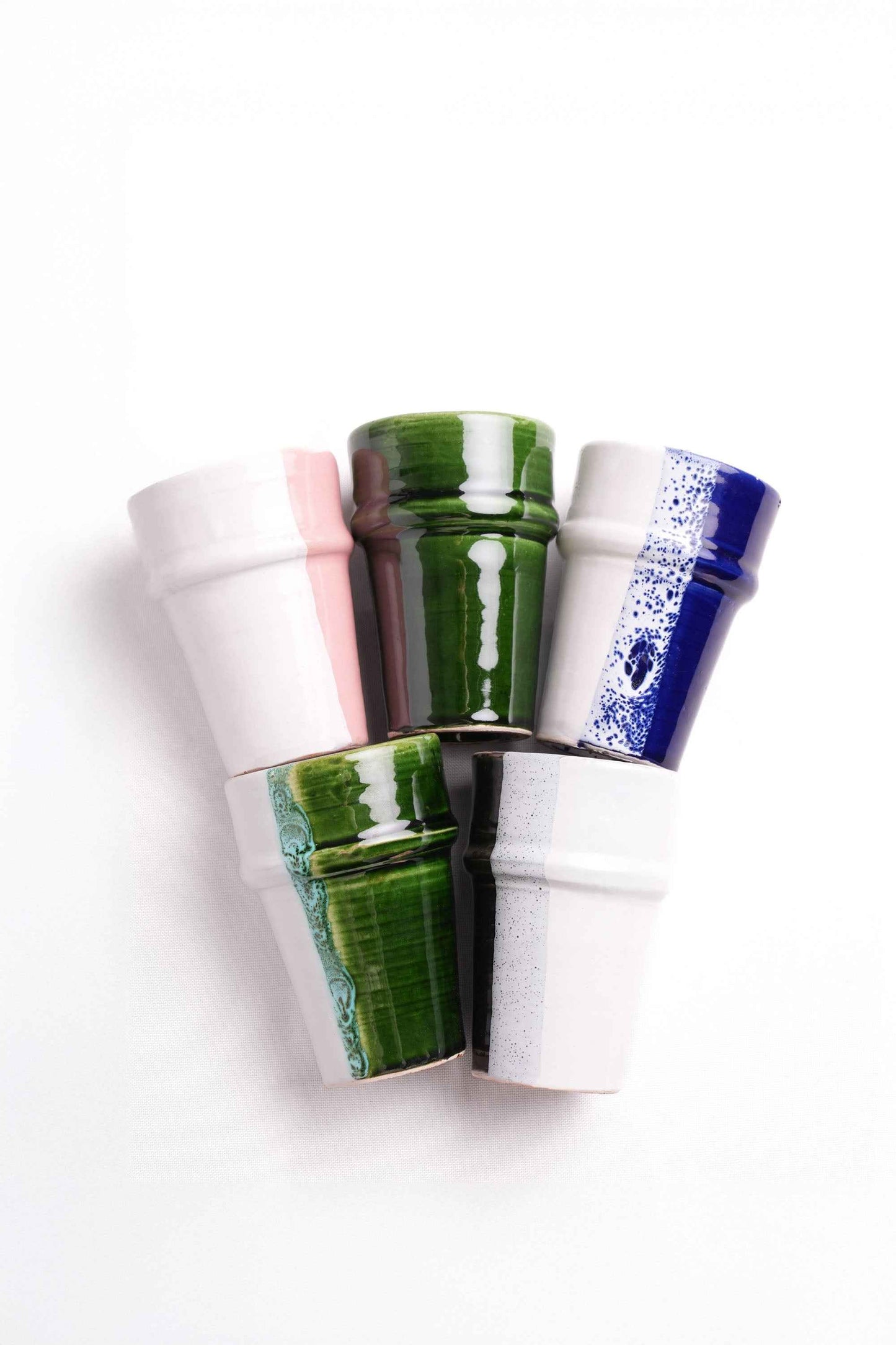 Moroccan Two-Tone Ceramic Tumblers, Set of 5