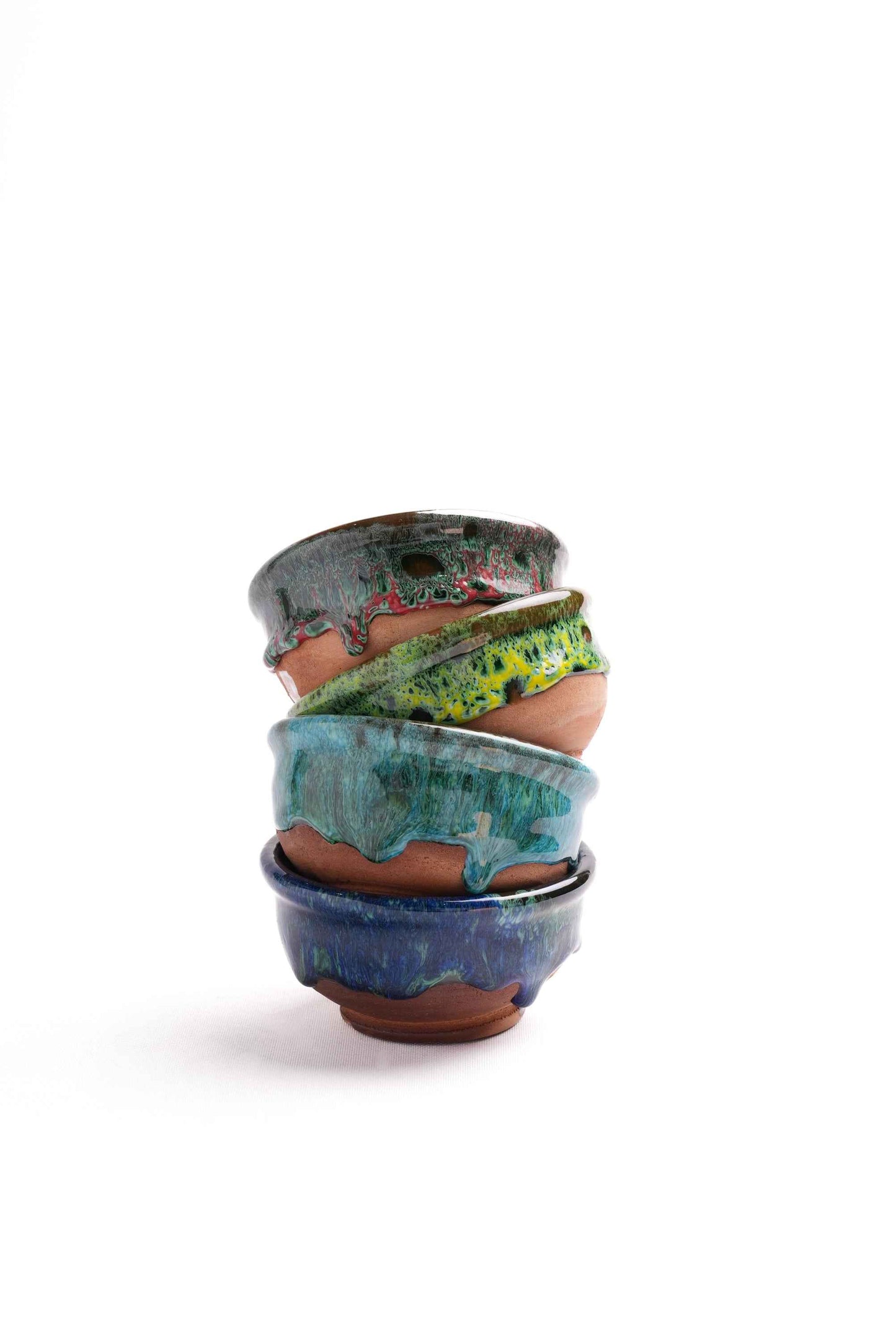 Moroccan Reactive-Glaze Ceramic Bowls, Set of 4