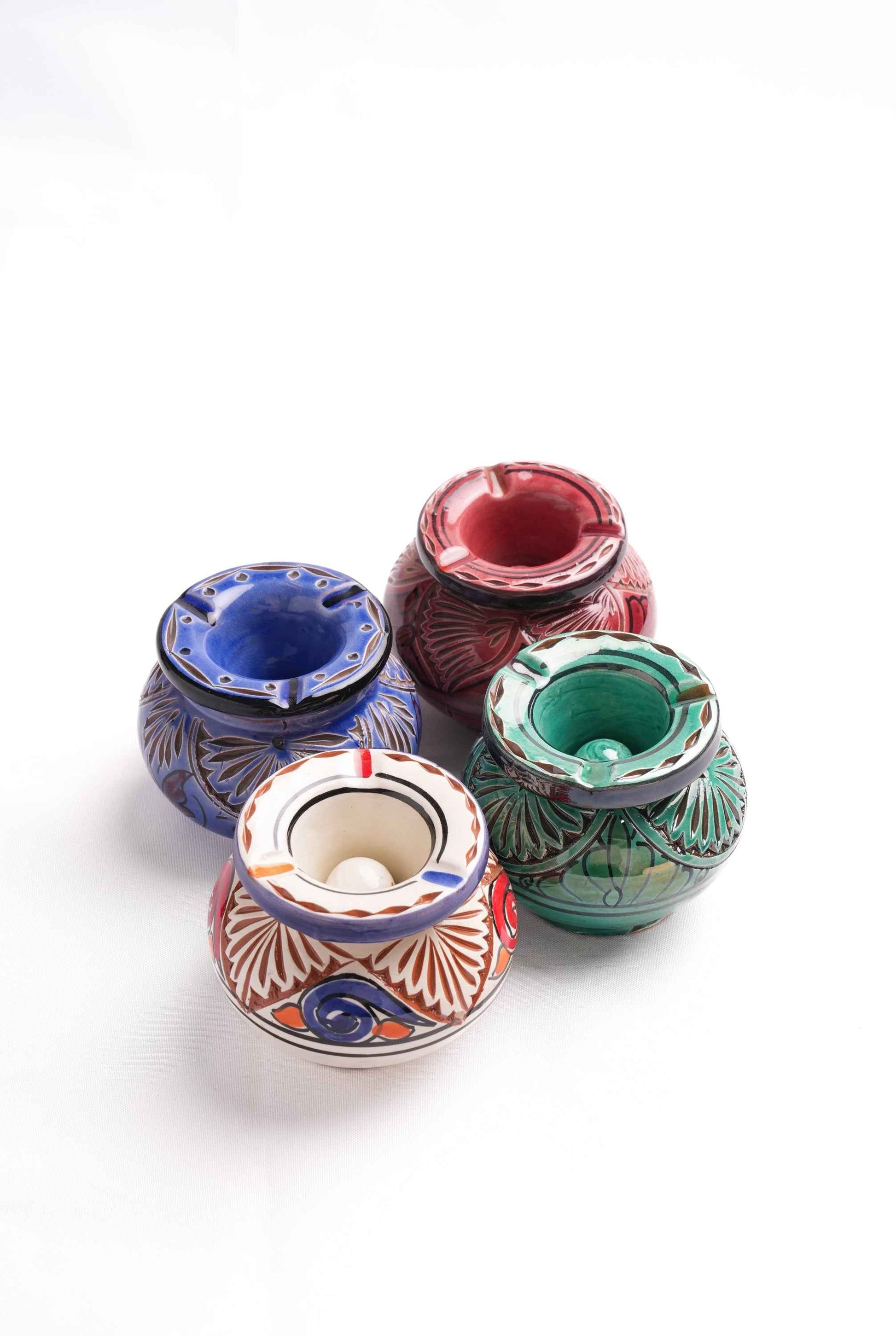 Moroccan Hand-Carved Ashtrays, Set of 4