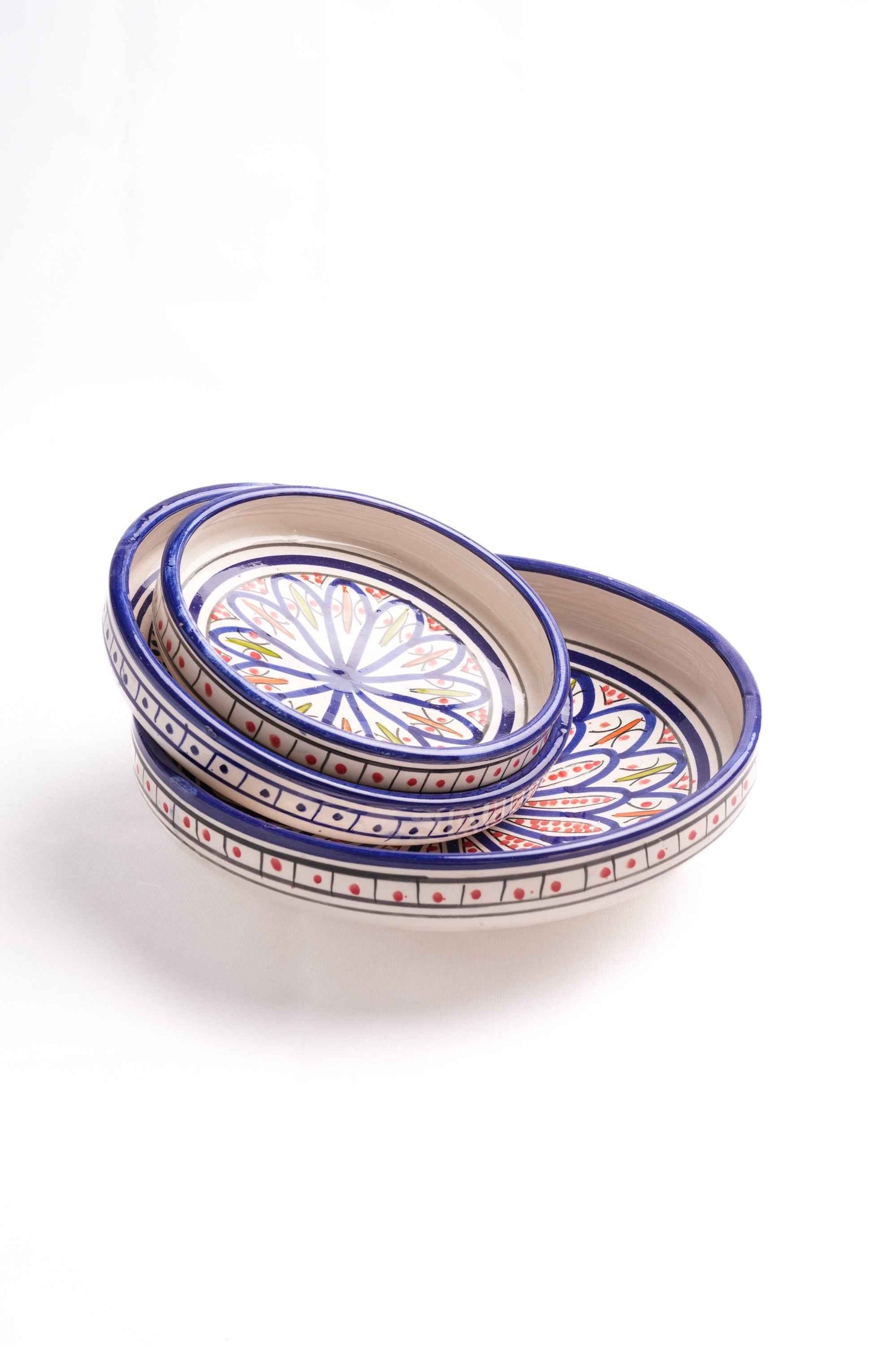 Moroccan Hand-Painted Nesting Plates, Blue Mandala