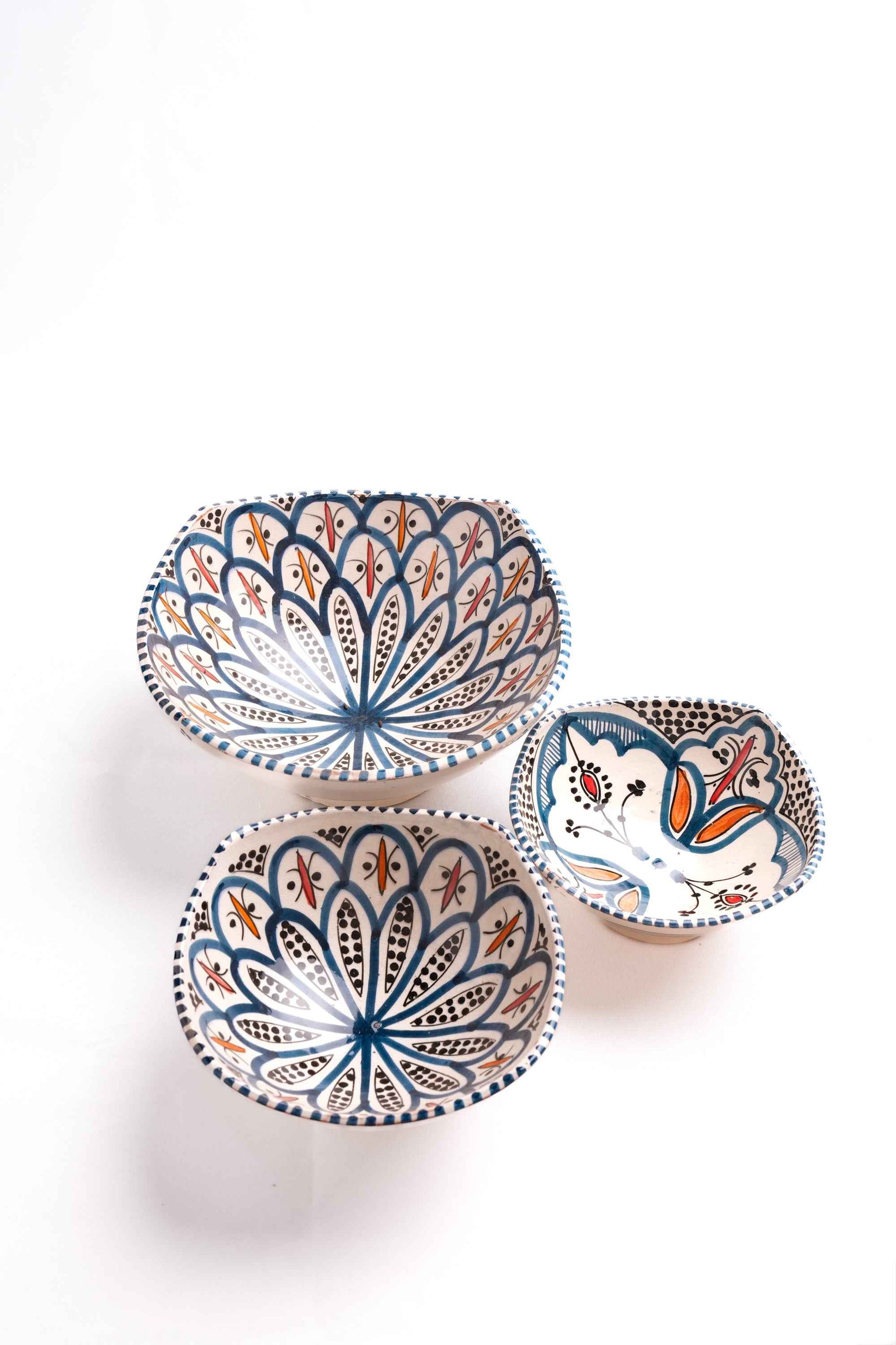 Moroccan Hand-Painted Bowls, Set of 3