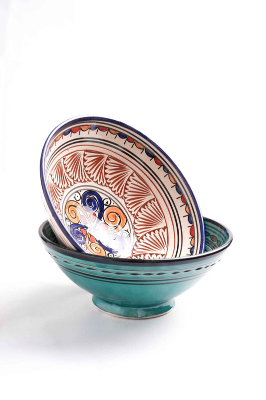 Moroccan Pedestal Bowls, Teal & Rust – Set of 2