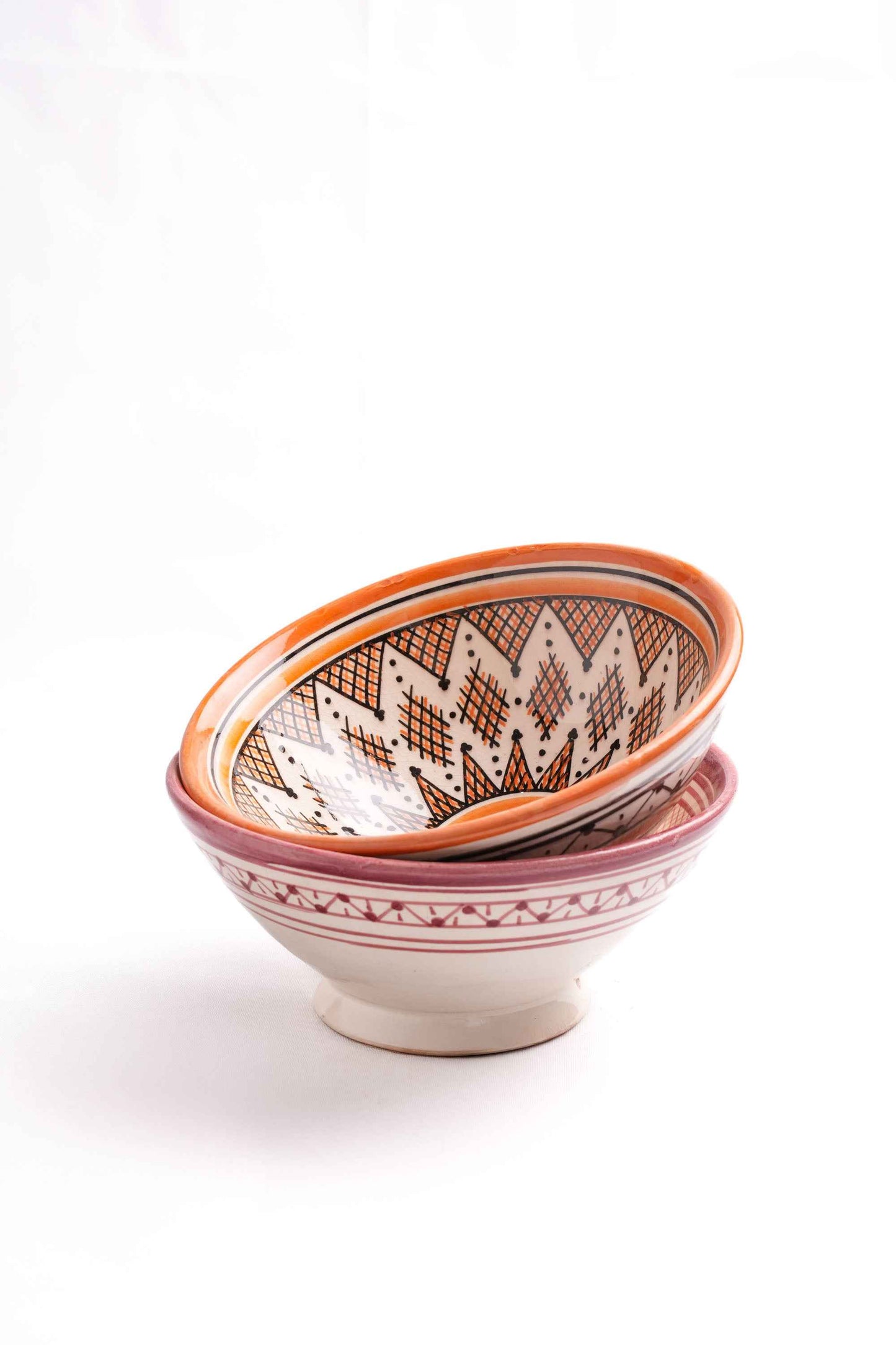Moroccan Pedestal Bowls, Set of 2 – Orange & Maroon