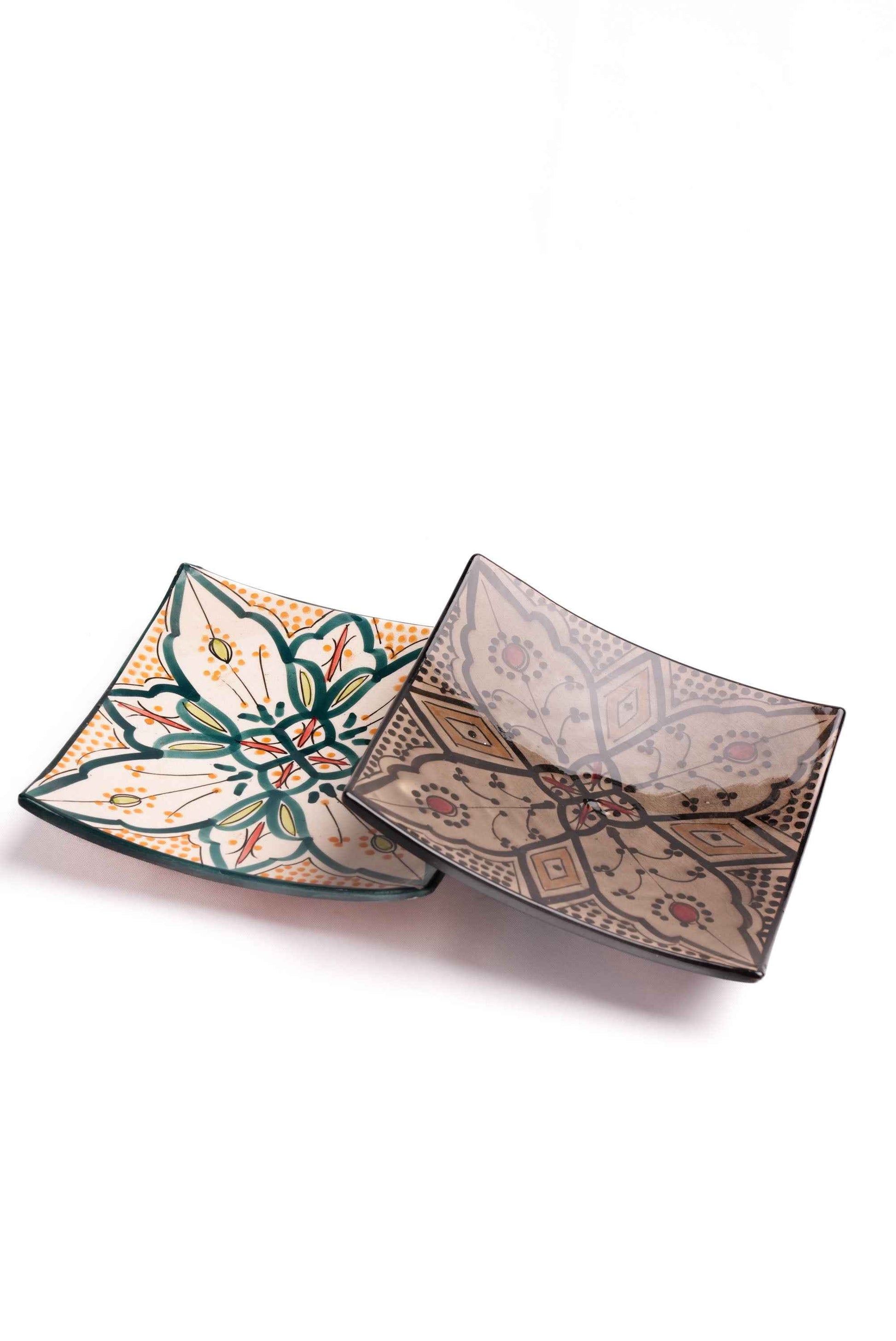 Moroccan Hand-Painted Square Platters, Set of 2
